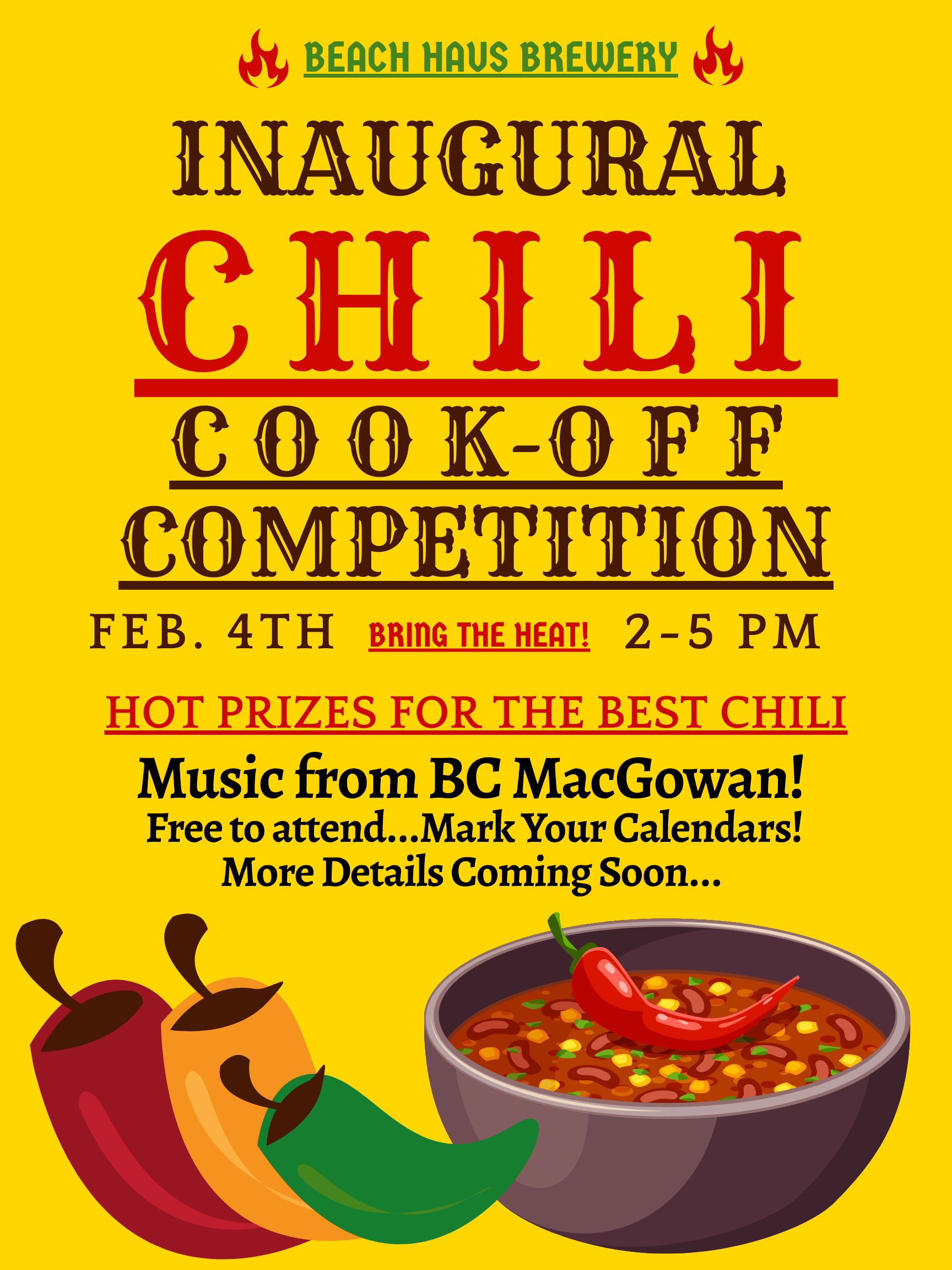 chili cook-off competition at Beach Haus Brewery feb 4th 2024