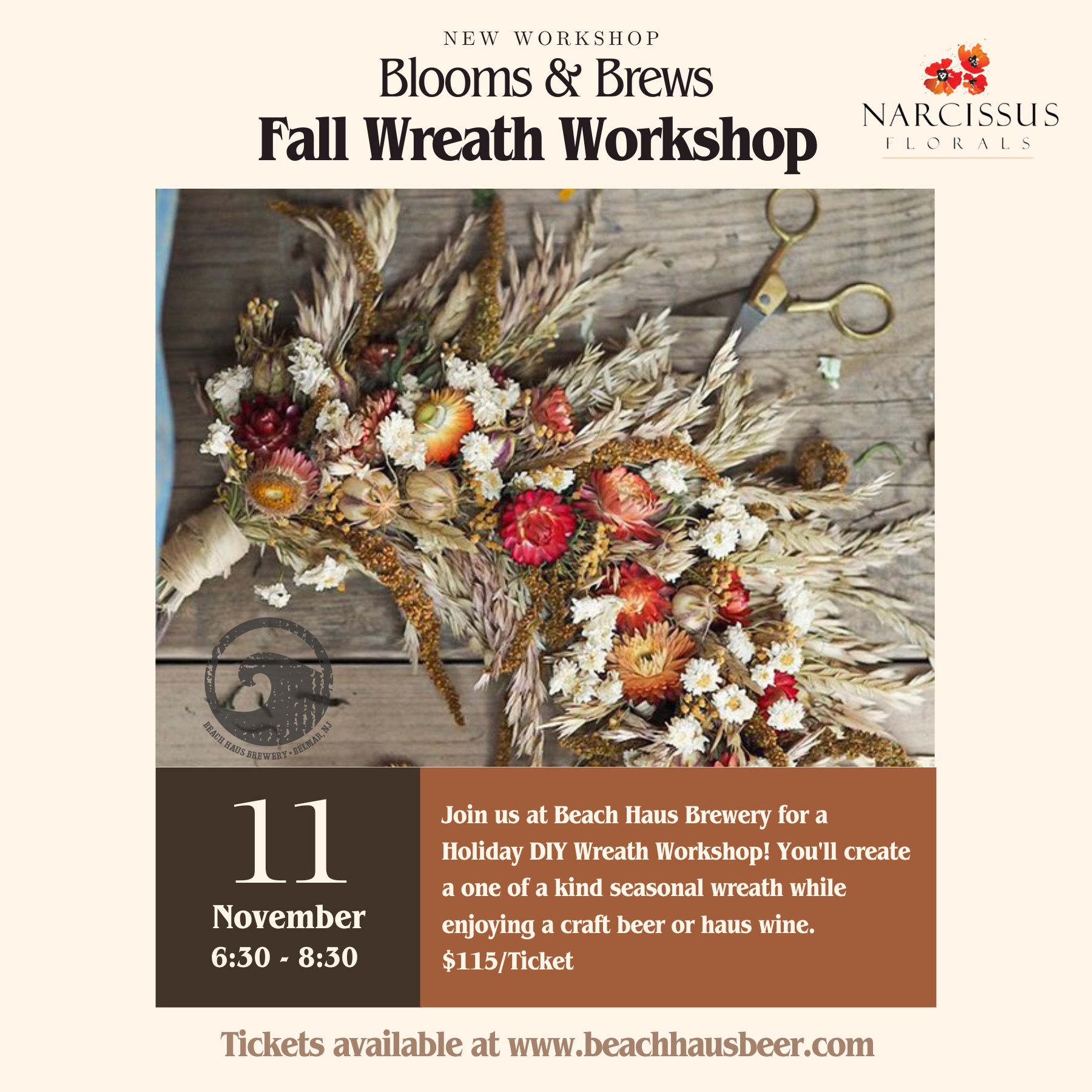 holiday wreath workshop Nov 11th