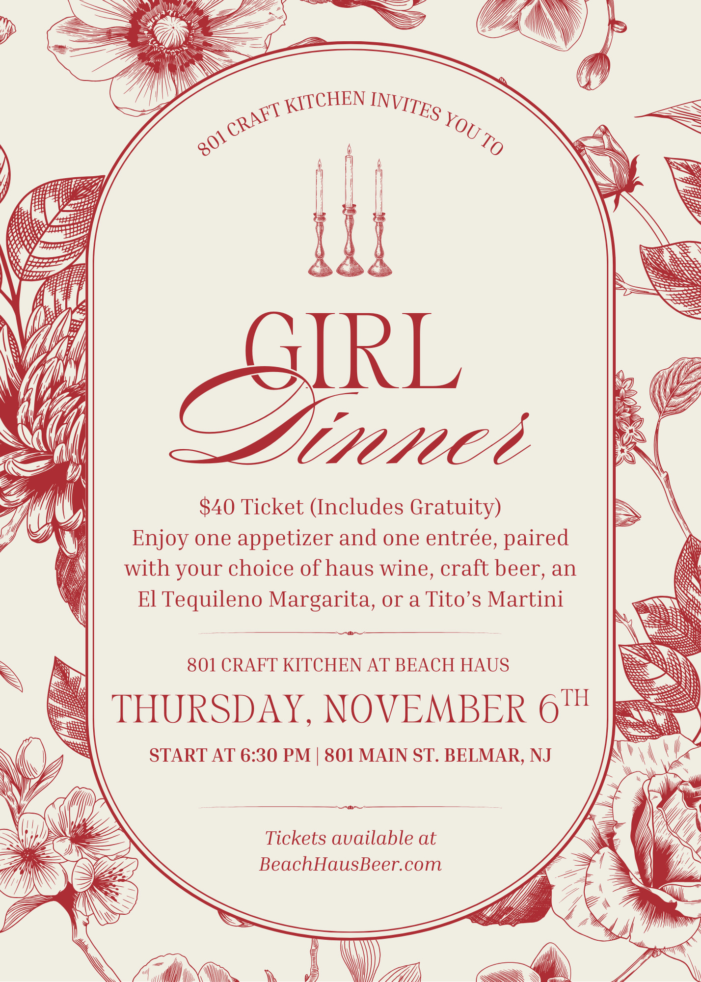 Girl Dinner November 6th at 801 Craft Kitchen